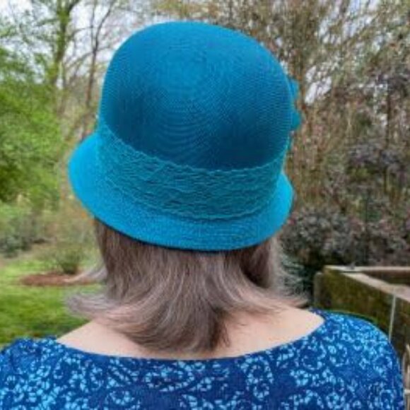 Angela & William Light Blue Linen Cloche Hat 1920s Gatsby - Picture 3 of 4